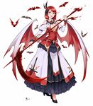  bare_shoulders bat bat_wings blood breasts cleavage cleavage_cutout hair_ornament high_heels highres large_breasts looking_at_viewer nam_(valckiry) open_mouth original pointy_ears red_eyes red_hair scythe short_hair solo vampire wings 