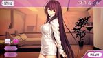  arms_behind_back bed blush breasts covered_nipples fake_screenshot fate/grand_order fate_(series) funded gameplay_mechanics koyama_hirokazu large_breasts long_hair looking_at_viewer naked_sweater purple_hair red_eyes ribbed_sweater room scathach_(fate)_(all) scathach_(fate/grand_order) smile solo sweater very_long_hair 
