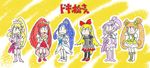  aida_mana blonde_hair blue_bow blue_eyes blue_hair boots bow brown_hair choker cure_ace cure_diamond cure_heart cure_rosetta cure_sword dokidoki!_precure double_bun flower hair_bow hair_ornament hand_on_hip heart hishikawa_rikka jewelry kenzaki_makoto kumagai_haito long_hair madoka_aguri magical_girl multiple_girls osomatsu-san parody pink_hair ponytail precure purple_eyes purple_hair purple_skirt red_eyes red_hair regina_(dokidoki!_precure) skirt smile spade_hair_ornament style_parody thigh_boots thighhighs translated twintails yotsuba_alice 