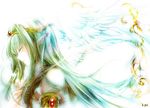  angel_wings circlet closed_eyes green_hair long_hair original pointy_ears solo wings yui_(karina-yui) 