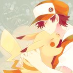  ! 1boy anniversary black_hair hat hug nicole_(usako) pikachu pokemon pokemon_(game) pokemon_rgby red_(pokemon) 