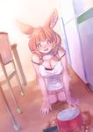  1girl accident cat cleavage cooking furry kiichi_(ca0sf) long_hair open_mouth pink_hair slipped twintails 