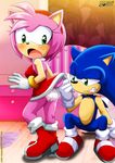  2016 amy_rose bbmbbf blush butt closet clothing dress female footwear gloves grin hairband hedgehog horny lacing male mammal mobius_unleashed palcomix palcomix_vip panties raised_skirt shoes sonic_(series) sonic_the_hedgehog underwear upskirt 