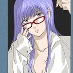  1girl 3mm gintama glasses long_hair purple_eyes purple_hair sarutobi_ayame solo 