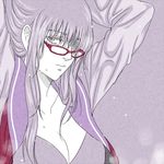  1girl 3mm breasts cleavage female gintama glasses hair_over_one_eye long_hair mole mole_under_eye partially_colored purple_eyes purple_hair sarutobi_ayame solo wet 