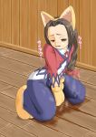  1girl anba_no_nobu animal_ears between_legs blue_pants blush braid brown_eyes cat_ears embarrassed fake_animal_ears female flat_chest forehead full_body gensou_suikoden gensou_suikoden_iv gloves hair_ornament hair_ribbon hairband hairclip half-closed_eyes hand_between_legs indoors japanese_text kneeling long_hair neck_ribbon noa_(suikoden) nose_blush open_mouth pants paw_gloves paw_shoes paws peeing peeing_self puddle red_neckwear red_ribbon ribbon shiny shiny_hair shirt shoes single_braid solo steam talking tied_hair translation_request v_arms wet wet_clothes white_shirt yellow_footwear yellow_hairband 