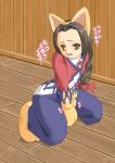  1girl anba_no_nobu animal_ears between_legs blue_pants braid brown_eyes cat_ears fake_animal_ears female flat_chest forehead full_body gensou_suikoden gensou_suikoden_iv gloves hair_ornament hair_ribbon hairband hairclip hand_between_legs have_to_pee indoors japanese_text kneeling long_hair neck_ribbon noa_(suikoden) open_mouth pants paw_gloves paw_shoes paws red_neckwear red_ribbon ribbon shiny shiny_hair shirt shoes single_braid solo talking tied_hair translation_request v_arms white_shirt yellow_footwear yellow_hairband 