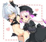  :o arms_up breasts craytm fate/apocrypha fate/extra fate/grand_order fate_(series) jack_the_ripper_(fate/apocrypha) multiple_girls nursery_rhyme_(fate/extra) open_mouth pink_hair short_hair silver_hair small_breasts 