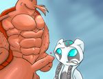  2016 absurd_res alternate_version_available amphibian anthro arthropod balls biceps big_eyes claws clenched_teeth colored crustacean cyan_eyes digital_media_(artwork) duo erection fan_character fish fizzlesticks grey_skin head_tentacles hi_res larry_the_lobster league_of_legends male male/male mammal marine muscular muscular_male nickelodeon nude penis red_body reluctant scarefish shaded shiny simple_background size_difference slim smile smirk spongebob_squarepants standing teeth uncut unknown_species vein veiny_penis video_games 