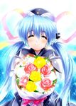  ^_^ announcement_celebration blue_hair bouquet closed_eyes flower hat hoshino_yumemi long_hair planetarian ribbon smile solo twintails zen 