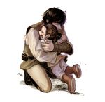  1girl age_difference bad_end ben_solo black_hair blush boots brown_hair crying hug jedi matsuri6373 rey_(star_wars) science_fiction signature spoilers star_wars star_wars:_the_force_awakens tears younger 