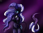  2016 anthro anthrofied areola big_breasts blush bovine breasts cattle cowbell equine fan_character female friendship_is_magic fur gradient_background hair hi_res horn hybrid long_hair makeup mammal multicolored_hair my_little_pony nightmare_rarity_(idw) nipples novaspark nude pussy raricow_(mlp) rarity_(mlp) simple_background solo two_tone_hair unicorn watermark 