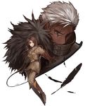  1girl absurdres boots brown_eyes brown_hair choker covered_mouth dark_skin feathers food_fighter_441 full_body gloves highres jacket jewelry krizalid military military_uniform short_hair the_king_of_fighters uniform whip whip_(kof) white_hair 