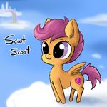  2016 cloud cute cutie_mark equine female feral friendship_is_magic hair mammal my_little_pony pegasus purple_hair scootaloo_(mlp) sky solo standing text tjpones wings young 