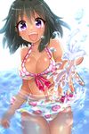  :d bad_id bad_pixiv_id bikini black_hair blush breasts dark_skin idolmaster idolmaster_cinderella_girls medium_breasts mio_(mgr300) natalia_(idolmaster) open_mouth purple_eyes short_hair smile solo swimsuit water 