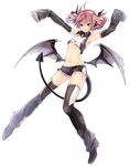  absurdres ahoge alternate_costume armpits arms_up bangs bat_wings between_legs black_footwear black_legwear black_ribbon black_shorts black_wings breasts closed_mouth collared_shirt crop_top demon_tail demon_wings detached_sleeves drill_hair full_body groin hair_between_eyes hair_ribbon headphones highres kasane_teto low_wings midriff navel outstretched_arms red_eyes red_hair ribbon ribs shirt shoes shorts simple_background sleeves_past_wrists small_breasts solo stomach tail tail_between_legs toudou_charo twin_drills twintails utau white_background wings 