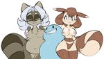  :3 big_breasts blue_body blush breasts brown_fur brown_hair curly_q female fur furret grin group hair keijimatsu lindsey_ranger_(teckworks) male mammal nintendo nipples nude overweight pok&eacute;mon pok&eacute;morph pussy quagsire raccoon smile tan_fur video_games white_hair 