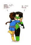  belt bodysuit cary_wren dark_skin dc_comics domino_mask gloves green_lantern green_lantern_(series) green_shoes hug jenni_ognats legion mask multiple_girls ponytail ring shoes short_hair xs yellow_shoes 