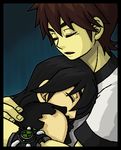  bags_under_eyes ben_10 benjamin_kirby_tennyson black_hair brown_hair closed_eyes hug kevin_ethan_levin kou_(kian) lying_on_person male_focus multiple_boys omnitrix open_mouth 