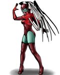  1girl alien bleez blue_skin dc_comics full_body gloves green_lantern_(series) head_wings leotard mask red_lantern red_legwear simple_background solo thighhighs wings 