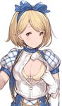  alternate_costume blonde_hair bra breasts brown_eyes cleavage djeeta_(granblue_fantasy) gloves granblue_fantasy hanarito kimi_to_boku_no_mirai medium_breasts open_clothes open_shirt shirt solo transparent_background underwear 