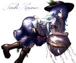  arm_rest ass blue_hair blue_skirt blue_sky boots bow character_name chin_rest cloud colored_eyelashes commentary_request cross-laced_footwear eyelashes frilled_skirt frills from_side hat hinanawi_tenshi keystone leaf leaning_forward lighting long_hair looking_at_viewer miata_(miata8674) open_mouth red_eyes rock rope shide shirt simple_background skirt sky smile solo sunlight touhou very_long_hair white_background white_bow white_shirt 