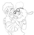  anthro black_and_white caprine clothing dawn_bellwether disney dress eyewear female glasses human kl0ndike male mammal monochrome open_mouth sheep sweat zootopia 