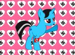  &lt;3 2016 black_hair blue_fur curtsibling cutie_mark detailed_background digital_media_(artwork) equine facial_hair fur hair half-closed_eyes hitler_salute horn horse male mammal mustache my_little_pony nazi parody pony pony_hitler red_eyes solo swastika unicorn white_sclera 