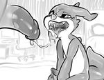  cum cum_in_mouth cum_inside cum_on_face digimon duo human interspecies male male/male mammal monochrome open_mouth oral penis size_difference teeth tongue tongue_out unknown_artist veemon 