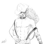  1boy hat male_focus monochrome one_piece oz solo suspenders topless usopp 