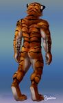  anthro black_fur butt feline fur mahigan male mammal nude orange_fur rammstein solo sorabito standing tiger white_fur 