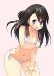  asa_no_ha bikini black_hair blush brown_eyes highres long_hair micro_bikini solo swimsuit 