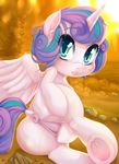  2016 absurd_res anus butt dock equine feathered_wings feathers female feral flurry_heart_(mlp) friendship_is_magic hair hi_res hooves horn looking_at_viewer mammal multicolored_hair my_little_pony pussy solo somessedup two_tone_hair underhoof winged_unicorn wings young 