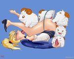  anal anal_penetration anus blonde_hair breast_squish breasts clothed clothing cum erection eyewear fellatio female gangbang glasses group group_sex hair handjob horn human janna_(lol) league_of_legends lying male male/female mammal on_back open_shirt oral penetration penis poro scorchingnova sex vaginal vaginal_penetration video_games 