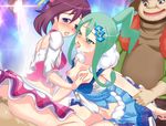  2girls aqua_hair ass bisexual blush breast_grab breasts brown_hair clothed_sex group_sex haruka_(pokemon) haruka_(pokemon)_(remake) lucia_(pokemon) multiple_girls nipples pokemon pokemon_(game) pokemon_oras saliva_trail sex sho2 