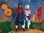  1boy 1girl character_request female kunai male naruto shuriken sword uchiha_madara weapon 