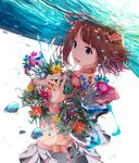  amami_haruka belt brown_hair choker flower green_eyes hair_ribbon highres idolmaster idolmaster_(classic) ribbon short_hair skirt smile solo underwater yae_(mono110) 