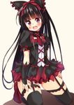  asa_no_ha black_hair garter_straps gate_-_jieitai_ka_no_chi_nite_kaku_tatakaeri gothic_lolita hair_ribbon highres lolita_fashion long_hair red_eyes ribbon rory_mercury solo thighhighs 