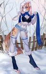  anthro bra clothed clothing feline female half-closed_eyes legwear mammal navel outside scarf smile snow solo standing thigh_highs underwear unistaart 
