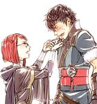  1girl black_hair blush feeding fire_emblem fire_emblem:_kakusei glasses miriel_(fire_emblem) moka_(choco_liliy) red_hair ronku short_hair 