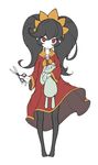  1girl absurdres ashley_(warioware) big_hair black_hair blush dress flat_chest glasses hairband highres long_hair orange_hairband pale_skin pantyhose red_eyes scissors skull solo stuffed_animal stuffed_bunny stuffed_toy teenage twintails twintails_day wand warioware witch 