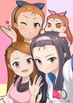  bad_id bad_pixiv_id black_hair blown_kiss brown_eyes brown_hair chestnut_mouth chibi chibi_on_head forehead hair_ribbon hair_strand hairband heart idolmaster idolmaster_(classic) idolmaster_2 idolmaster_xenoglossia io_(puchimasu!) long_hair minase_iori multiple_persona on_head one_eye_closed open_mouth puchimasu! red_eyes ribbon smile stuffed_animal stuffed_bunny stuffed_toy yoshiwa_tomo 