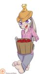  2016 alasou alpha_channel anthro apple applejack_(mlp) buckteeth cowboy_hat cute disney female food friendship_is_magic fruit fur grey_fur hat hi_res holding_object judy_hopps lagomorph mammal my_little_pony open_mouth patreon plushie purple_eyes rabbit simple_background solo teeth transparent_background zootopia 