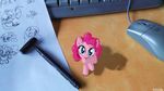  2014 blue_eyes computer_mouse desk drawing earth_pony equine female feral foudubulbe friendship_is_magic fur hair horse inside keyboard looking_at_viewer mammal my_little_pony pen pink_fur pink_hair pinkie_pie_(mlp) pony solo 