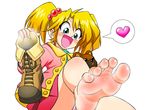  1girl barefoot boot_removed feet madou rebecca_hopkins shoes_removed smell soles sweat toes yu-gi-oh! 