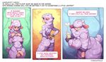  2016 absurd_res anthro areola balls beverage breasts caprine chest_tuft cup cyancapsule dialogue dickgirl english_text erect_nipples flaccid fluffy food forest front_view fur hi_res holding_object horn hot_cocoa intersex long_ears mammal molly_(cyancapsule) multiple_images nipples penis pink_eyes purple_fur rear_view shearing sheep short_tail solo text tree tuft 