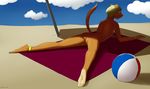  2016 anthro ball beach beach_ball butt digital_media_(artwork) female gewitter hair looking_at_viewer mammal mustelid nude outside seaside signature simple_background sky solo 
