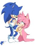  alpha_channel amy_rose anthro balls breasts clothing cum cum_on_face duo handjob nude one_eye_closed open_mouth penis senshion sonic_(series) sonic_the_hedgehog sweat tongue 