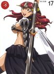  armor breasts claudette_(queen's_blade) green_eyes helmet highres large_breasts nigou open_mouth queen's_blade red_hair solo sword weapon 