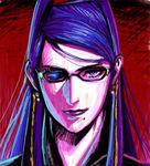  bad_id bad_pixiv_id bayonetta bayonetta_(character) glasses kuren mole mole_under_mouth purple_eyes purple_hair solo 